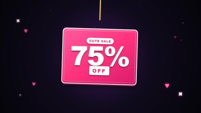 Pink hanging discount tag animation showcasing seventy five percent sale motion
