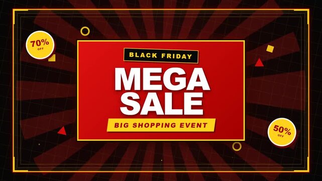 Black Friday mega sale promotion motion video with vibrant graphic elements