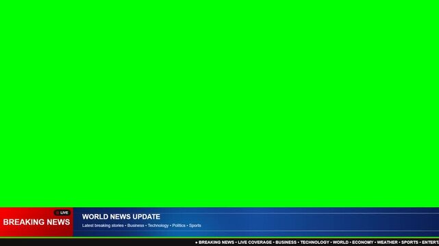 Breaking news overlay graphic with live motion animation on green screen