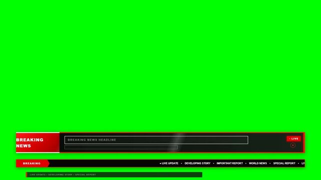 Breaking news lower third motion graphic for television broadcast overlay