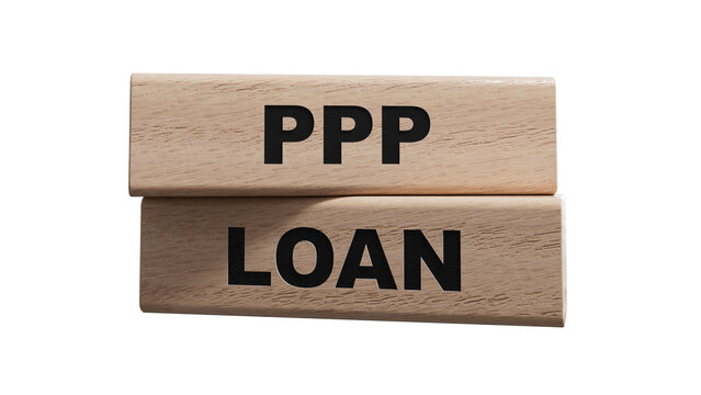 PPP LOAN sign. wood cubes. Copy space.Supports PNG files with transparent backgrounds.