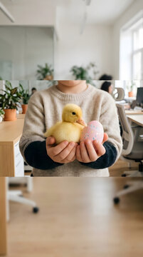 Easter Duckling in Child's Hands