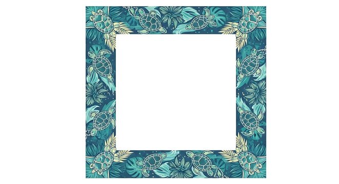 Tropical Teal Leaf Border Frame with Monstera and Palm Foliage for Nature-Themed Design Background