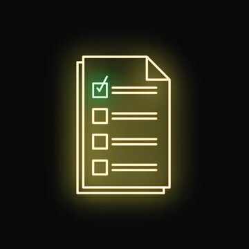 Neon glow icon showing a checklist document with a completed task
