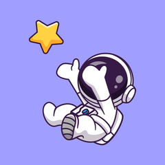 Obraz premium Cute Astronaut Catching Star Cartoon