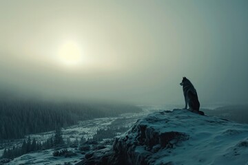 Naklejka premium Wolf hill landscape wildlife outdoors.