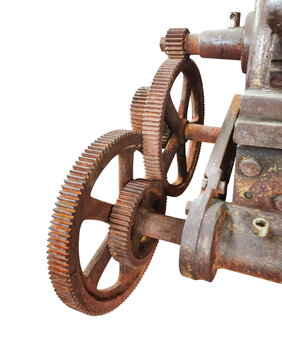 Close up of old  gear heavy cast iron mechanism with rust