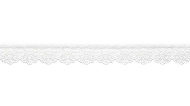 White floral lace trim border isolated on white background for craft and design