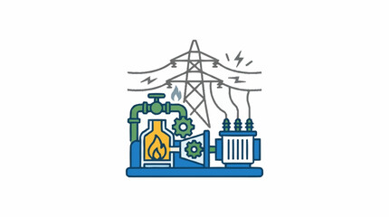 Naklejka premium Electricity transformer connected to power lines represents utility distribution.