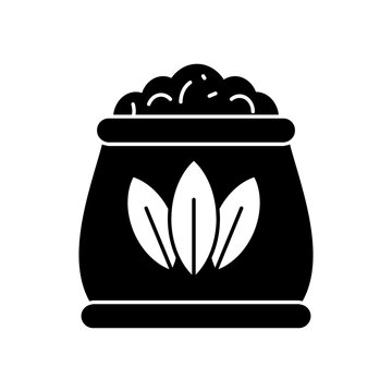 Open sack of grain seeds icon, agricultural crop harvest and fertilizer vector