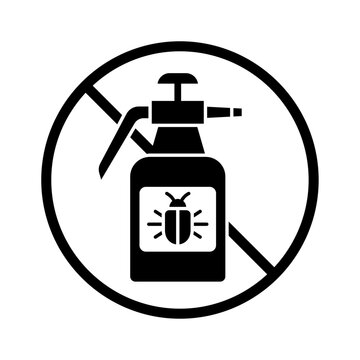 Stop pesticide warning sign icon, organic farming and zero chemical bug spray vector