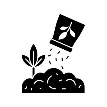Pouring seeds from packet icon, agricultural sowing and gardening plant vector