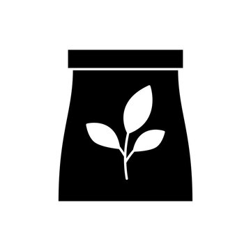 Plant fertilizer sack icon, organic soil nutrition and agriculture bag vector silhouette
