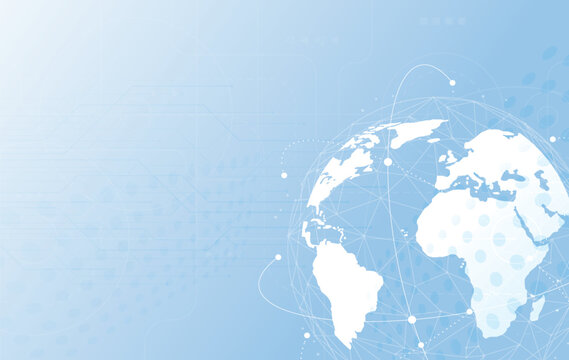 Abstract global network connection background. Futuristic blue earth globe with digital communication technology vector illustration.
