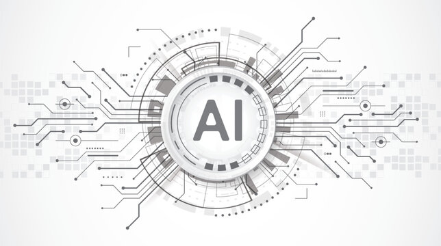 Artificial intelligence AI technology concept background. Abstract futuristic circuit board and HUD interface circle vector illustration.