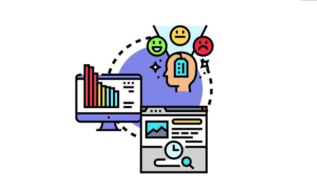Brand monitoring concept visualizing the process of tracking public perception, analyzing online presence, and evaluating customer sentiment through data and web analytics