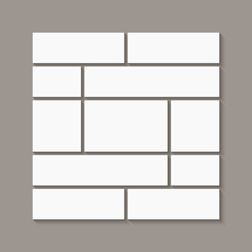 Mosaic moodboard picture frame. Photo collage mockup. Portfolio images square layout. Mood board background. Gallery banner template. Scrapbook grid. Album brandboard. Vector illustration