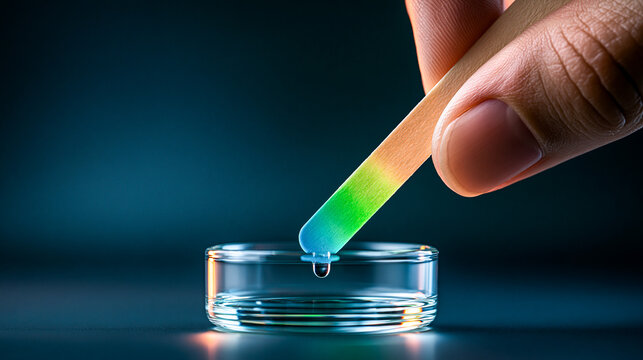 Test Strip Changing Color in Laboratory Liquid