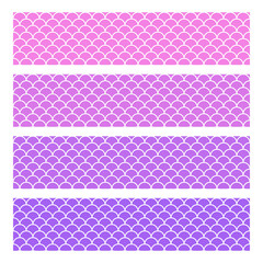 Marine pattern set with gradient. Collection of fish scale seamless background. Pink purple and violet reptile skin texture. Mermaid backdrop. Vector illustration. Sea wrapping paper. © Iryna