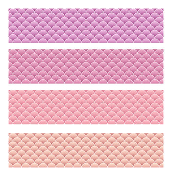 Mermaid marine backdrop. Pink orange gradient fish scale background. Reptile skin texture. Cute seamless pattern. Vector illustration. Retro sea wrapping paper.