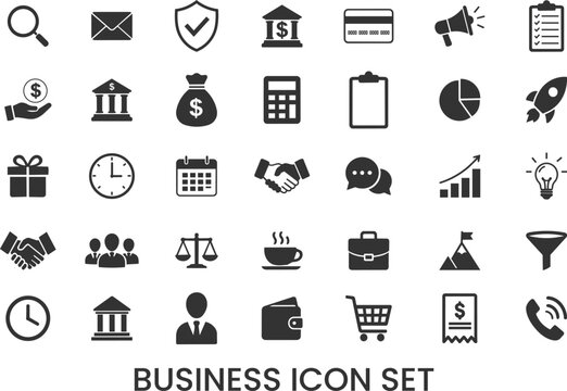 Business icon set. Business and Finance web icons. Money, bank, contact, infographic.