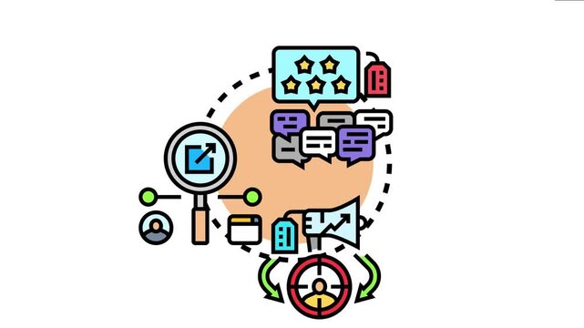 Brand mention tracking system conceptual showing a business regularly monitoring online conversations. Customer feedback