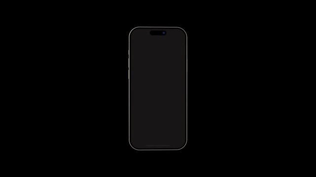 Straight smartphone mockup rotates gently against black background scene. Blank glass screen offers flexible space for user interface. Elegant device model highlights smooth corners.