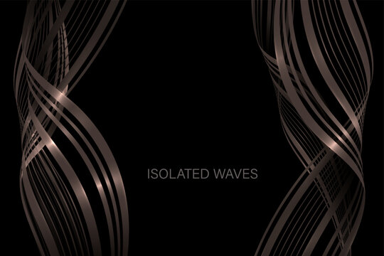 Chaotic wavy pattern in gold on a black background. Isolated design element
