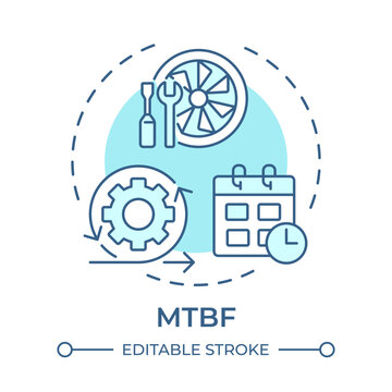 MTBF soft blue concept icon. Predictive asset performance management. Operational efficiency goals. Round shape line illustration. Abstract idea. Graphic design. Easy to use in infographic
