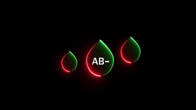 Abstract neon glowing droplet shapes in red and cyan light on a dark black background, featuring a central white &ldquo;AB-&rdquo; symbol.