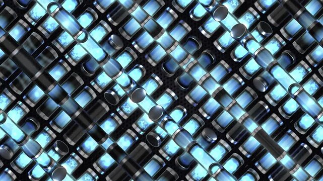 A glowing vortex of liquid neon tubes, pulsating and spiralling in a chaotic, rhythmic dance with energy and movement, suitable for high tempo music events or energetic visualizers.
