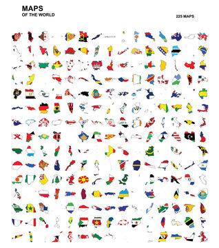 World Country Flag Collection Featuring Hundreds of Colorful National Flags in Miniature Geographic Arrangements for International Travel Tourism Geography Education Cultural Studies and Global Design