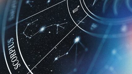 Scorpio zodiac sign representation with stars and constellations in a dark sky © fotofabrika