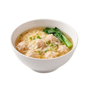 Wonton noodle soup with bok choy transparent PNG cutout