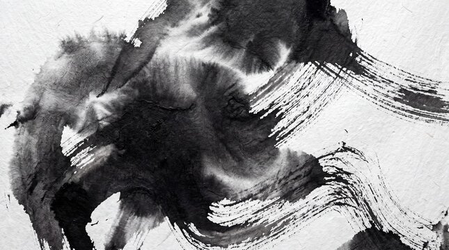 Abstract Black Ink Brushstroke Texture on Textured Paper