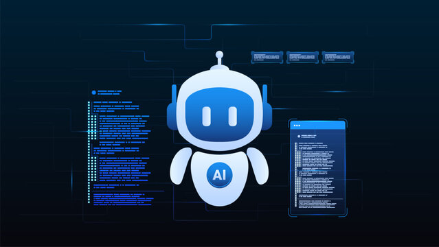 AI agent robot assistant automation concept with flow process, coding and digital software development.
