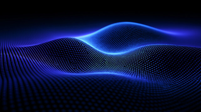 Abstract Glowing Blue Digital Wave Particle Grid Background