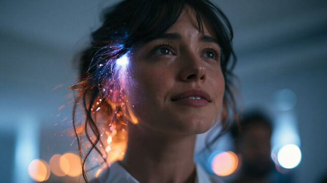 Futuristic Woman with Glowing Neural Interface Concept