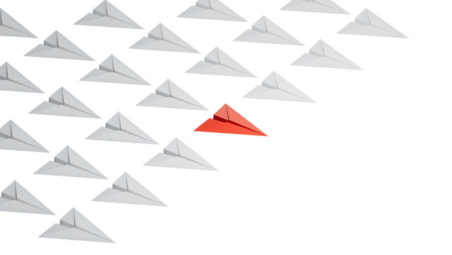 Different business concept.new ideas. paper art style. creative idea.fleet of origami paper planes. Teamwork concept.Supports PNG files with transparent backgrounds.