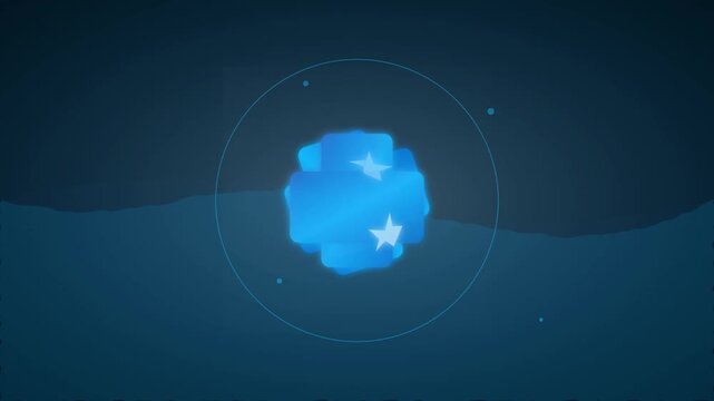Futuristic Glowing Printer Icon in Space-Themed Magnified View