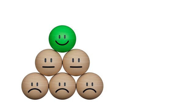 smile and sad face symbol on wooden BALL blocks. Emotion, Service rating, ranking, customer review, satisfaction and feedback concept.Supports PNG files with transparent backgrounds.