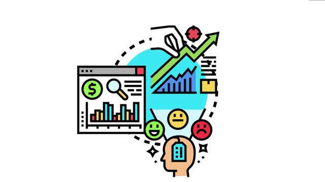 Illustrator visualizing brand expansion measurement process with growing charts, financial analysis, marketing strategy, target achievement, and customer feedback for business development success