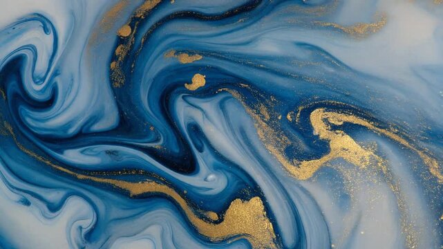 Deep Blue Gold Marbled Ink Abstract Swirl Fluid Art Texture