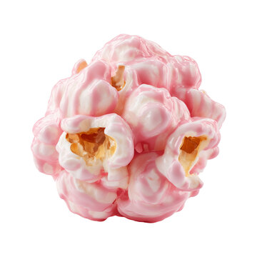 Pink glossy popcorn kernel isolated on white background, concept of sweetness, creativity and abstract food form