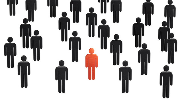 Leadership concept, red doll of Wooden doll, standing out from the crowd of Wooden dolls.Leadership with business success concept. Supports PNG files with transparent backgrounds.