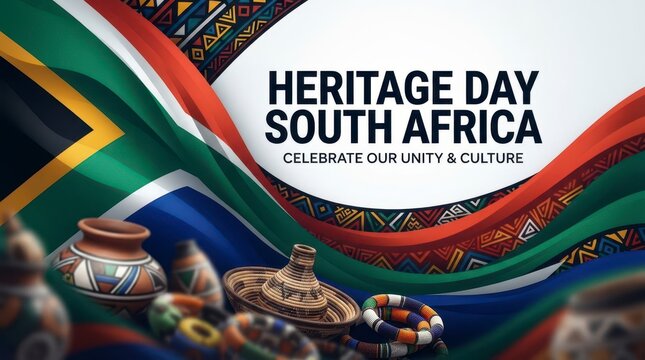 Heritage day south africa celebration with cultural artifacts and national flag