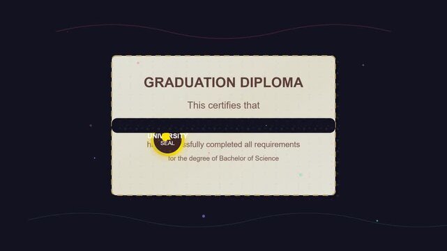 Graduation Diploma Certificate with University Seal and Name John Doe