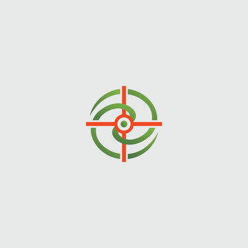 Minimal target-inspired geometric logo with concentric green circles and red crosshair elements, symbolizing precision, focus, direction, navigation, strategy, and modern branding