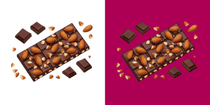 Dark chocolate bar with fresh crunchy almonds design transparent png