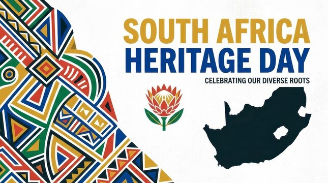 South africa heritage day colorful geometric pattern with national flower and map